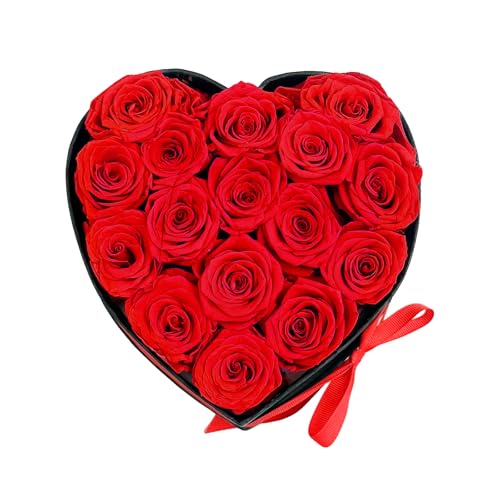 Preserved Red Roses in Heart Shape Gift Box - 16 Real Forever Flowers