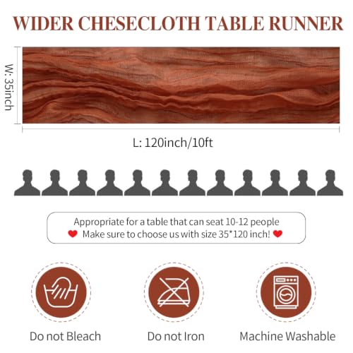 BLUETOP 10 Pack 10ft Terracotta Cheesecloth Table Runners for Wedding & Party Decor