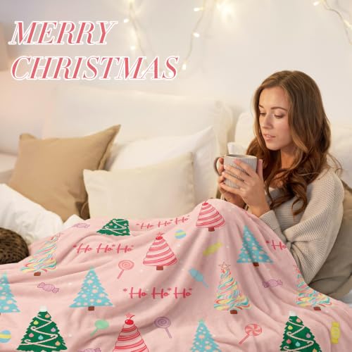 Pastel Candy Christmas Themed Throw Blanket 59x51in Flannel