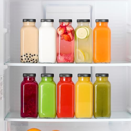 Kucoele 16oz Glass Juice Bottles with Airtight Lids & Straws - Pack of 10