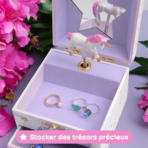 Unicorn Musical Jewelry Box for Girls with Spinning Figurine and Drawers