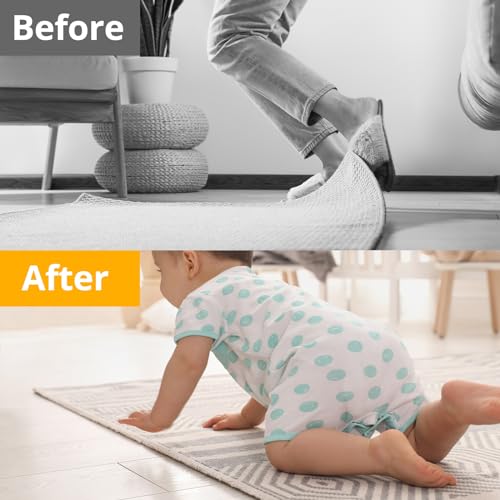 12PCS Anti-Slip Rug Tape Grippers for Hardwood Floors, Reusable Rug Stickers
