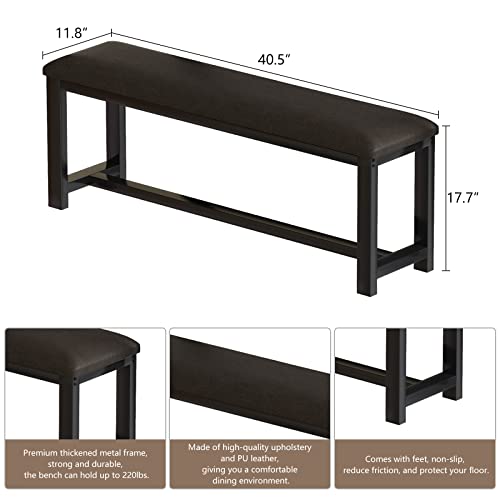 3-Piece Marble Dining Table Set with 2 Upholstered PU Leather Benches