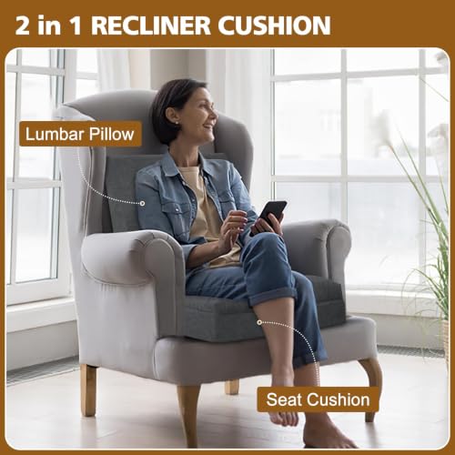 Extra Thick Recliner Seat Cushion with Detachable Lumbar Support Pillow