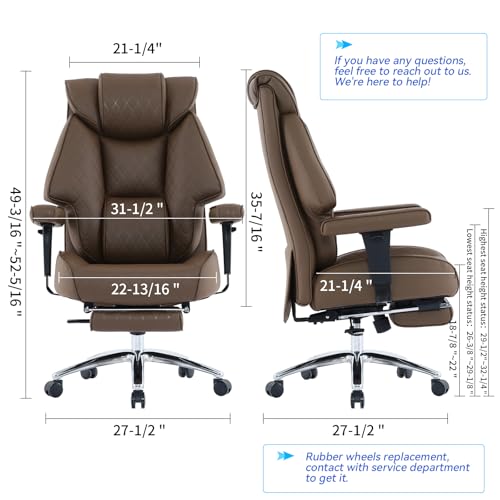 Big and Tall Ergonomic Office Chair with Footrest, 400lbs Capacity, Brown