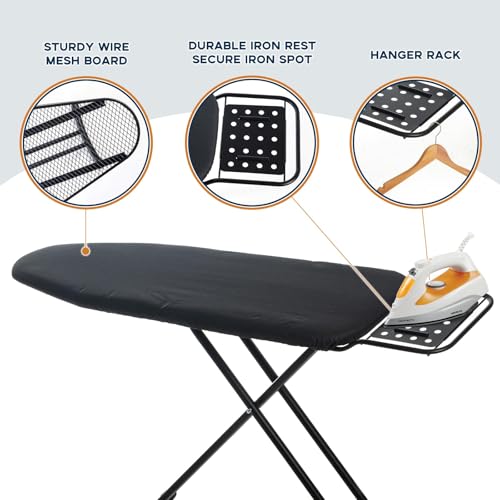 RAINHOL Full Size Ironing Board 54"x13" with Iron Rest and Height Adjustable Stand