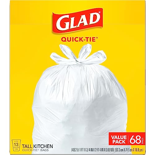Unscented 13 Gallon Tall Kitchen Trash Bags - Quick-Tie Flaps, 68 Count
