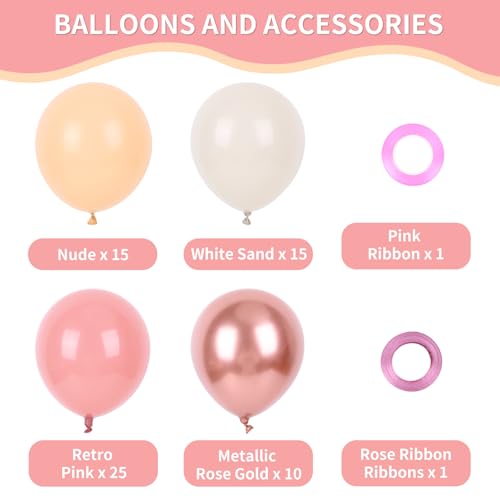 65pcs 12-Inch Pink and Rose Gold Balloon Set for Parties