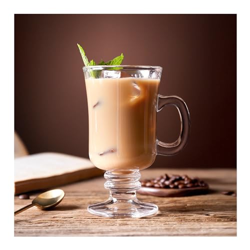 Set of 6 Clear Glass Mug Cups with Handles, 8oz for Hot & Cold Beverages
