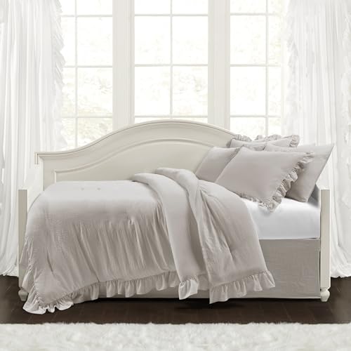Ruffled 6-Piece Daybed Comforter Set - Blush Pink Microfiber Bedding