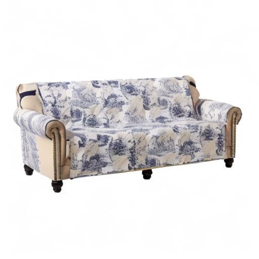 Beige and Ivory Blue Toile Loveseat Cover | Washable Quilted Protector