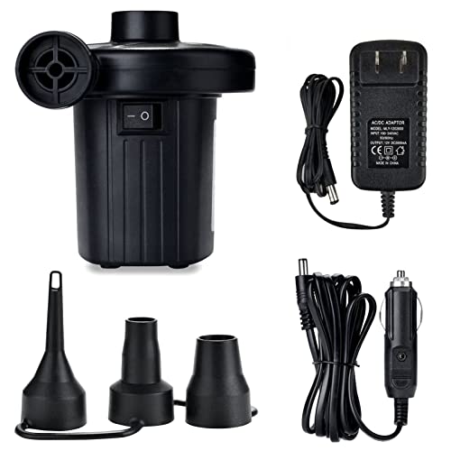 Portable Electric Air Pump - Quick-Fill AC/DC Inflator Deflator (3 Nozzles)