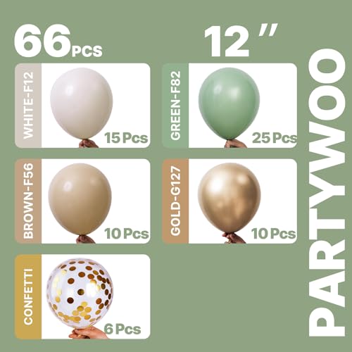 PartyWoo Sage Green Balloons 66-Piece Garland Kit with Gold and Sand White
