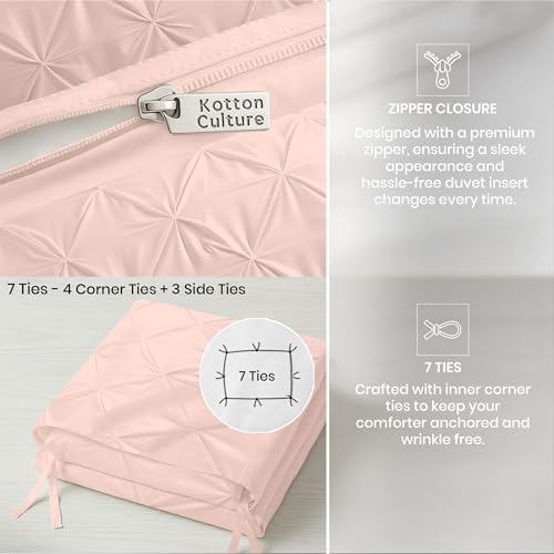 Queen/Full Size Pintuck Duvet Cover - 100% Egyptian Cotton - 1000 Thread Count - Zipper Closure - Peach 90" x 90"