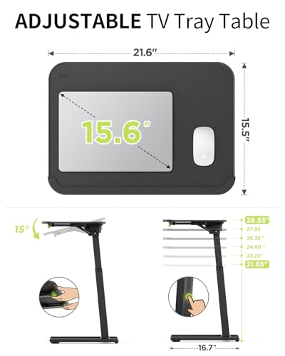 Adjustable Rolling TV Tray Table with Wheels for Sofa and Bed
