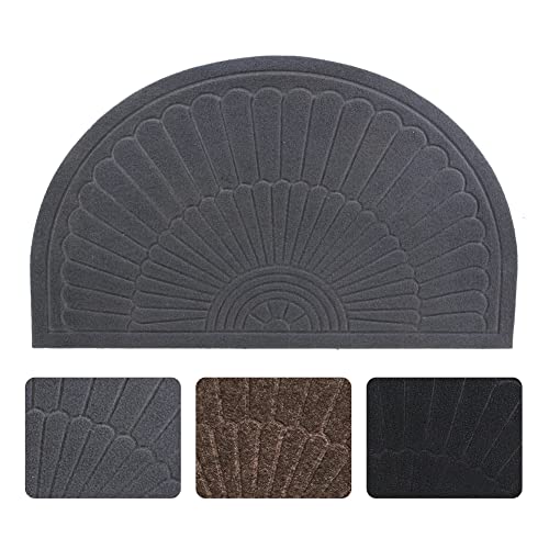 Morning View Half Round Doormat - Non-Slip Entryway Rug, Gray 30x18 In