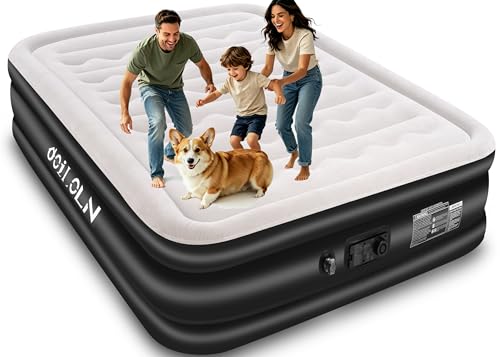 16-Inch Queen Air Mattress with Built-in Pump - Portable Flocked Inflatable Bed