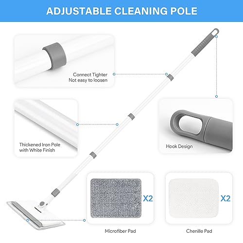 Baseboard Cleaner Tool with Extendable Long Handle & 4 Reusable Pads