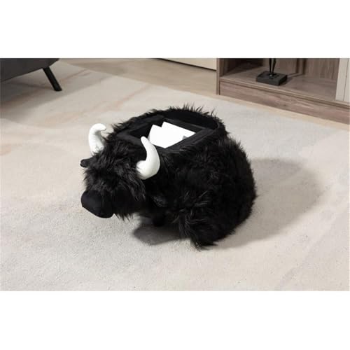 Black Faux Fur Animal Storage Ottoman with Wood Frame