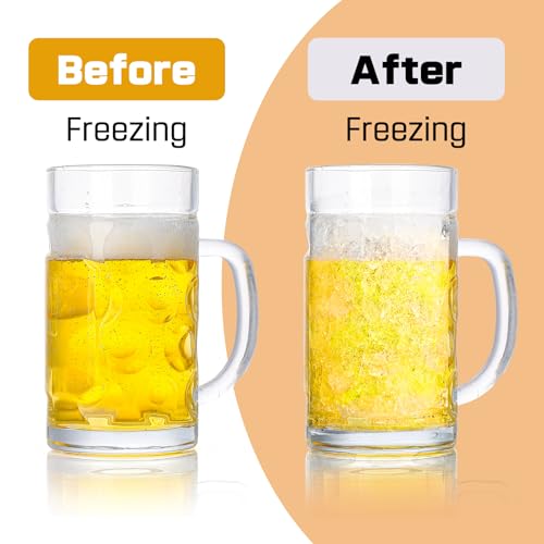 20 oz Heavy Glass Beer Mugs with Handles - Set of 2 Freezer Safe Steins