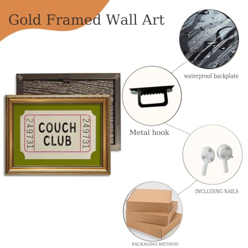 Couch Club Ticket Stub Wall Art, 12x16in Framed Retro Canvas Print