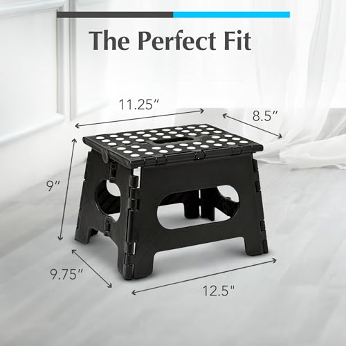 Handy Laundry Folding Step Stool 9 Inch, Black Non-Slip 300 lbs