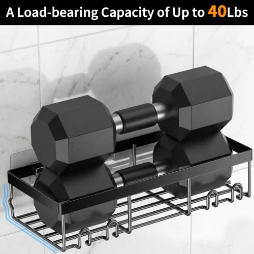 Moforoco Black Shower Caddy Shelf Organizer 2-Pack, Self Adhesive Wall Mount Metal Bathroom Storage Basket