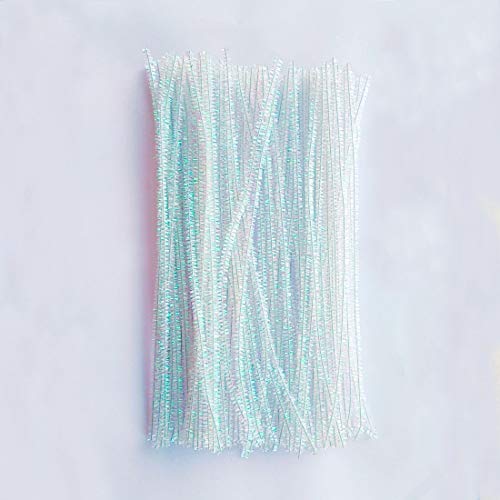 Iridescent Sparkly Tinsel Craft Stems 6mm x 12 Inch, 200 Pack - Colorful White