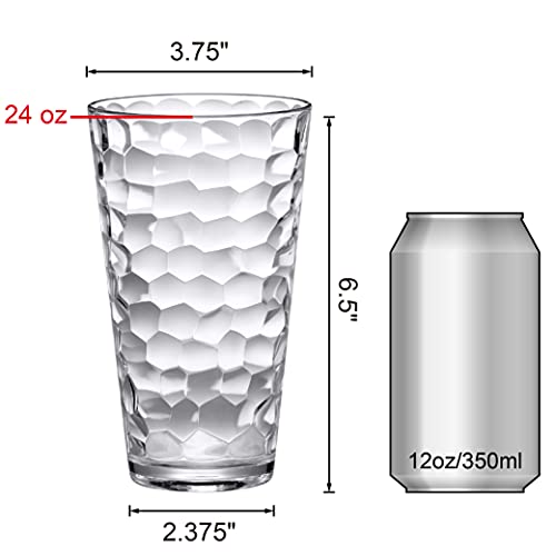 24oz Plastic Tumblers, Set of 8 Clear Shatter-Proof Drinking Glasses