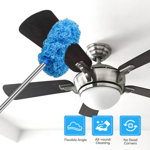 Microfiber Ceiling Fan Duster with Extension Pole (13-49.7 in) - Blue