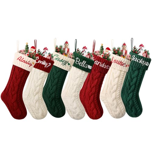 Personalized Knit Christmas Stocking - 18 Inch Custom Embroidered Name