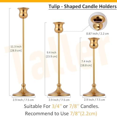 Pusenlan Tall Gold Taper Candle Holders Set of 6 | Vintage Metal Candelabra for Holidays & Weddings