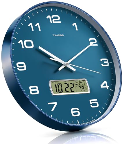 12-Inch Silent Analog Wall Clock with LCD Calendar and Temperature Display