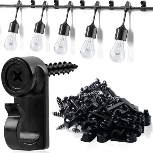 50 Pack Outdoor String Light Hooks, Weatherproof Screw-In Hanger Clips