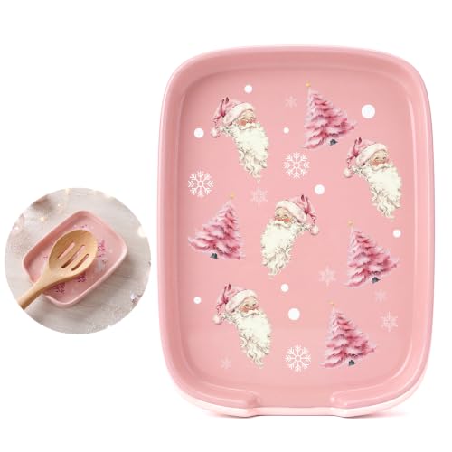 Teenyyou Pink Christmas Ceramic Spoon Rest 5.8" Tree Holder – Holiday Kitchen