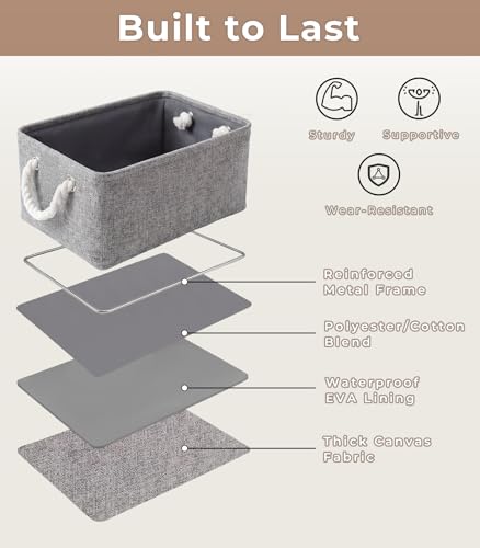 Small Fabric Storage Baskets for Shelves, 11.8x7.9x5.2 Inch Grey