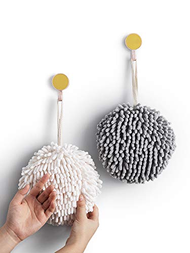 Fuzzy Ball Hand Towel Set - Absorbent Decorative Bathroom Towels (2 Pack)
