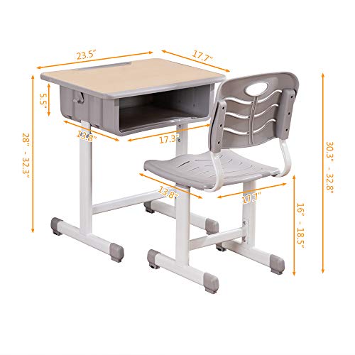 Height Adjustable Children's Desk and Chair Set with Storage Drawer