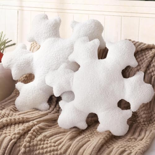 AELS Set of 2 Snowflake Christmas Throw Pillows - 21.6 & 17.7 Inches, Winter Plush Decor, White, Texture Variation