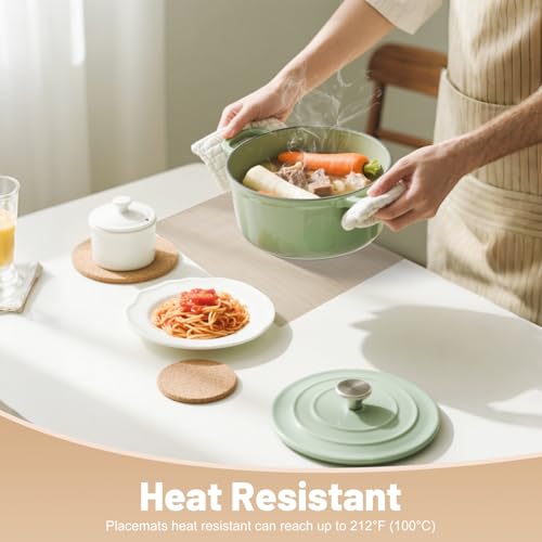 Beige White Set of 6 Non-Slip PVC Weave Placemats for Dining Table - Heat Resistant & Easy to Clean