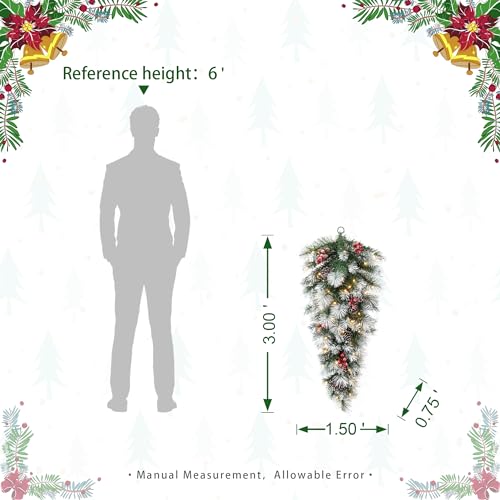 3ft Pre-Lit Artificial Christmas Teardrop Swag with Pinecones and Berries