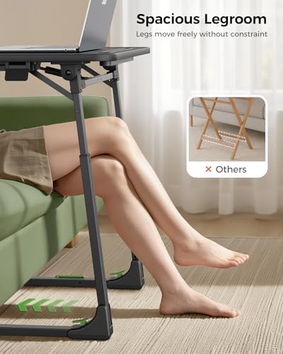 Adjustable Folding TV Tray Table with Leather Surface for Bed and Couch
