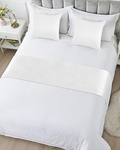 White Bed Runner for Queen Size Bed - Modern Decorative Bed Scarf (83x20 Inch)