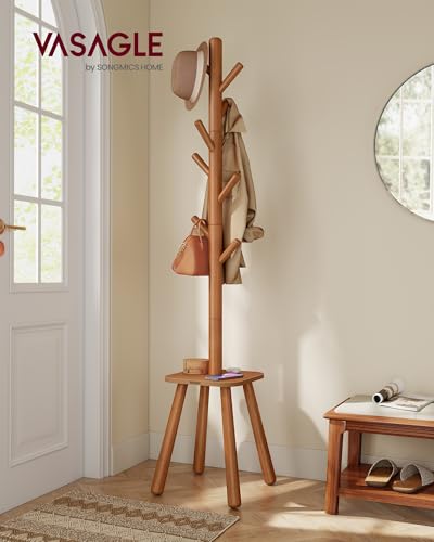 Freestanding Coat Rack with 8 Hooks and Storage Shelf, 69-Inch Tall