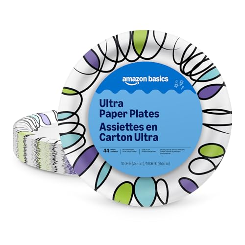 Amazon Basics Disposable Paper Plates, 10 Inch, 44 Count