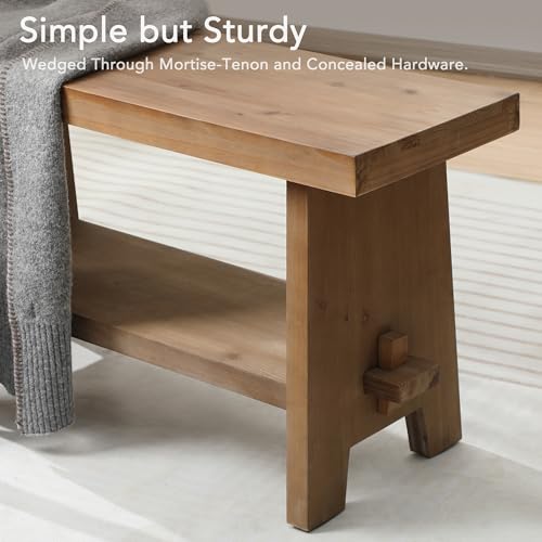 31.5-inch Farmhouse Entryway Bench, Rustic Solid Wood Narrow Hallway Seat