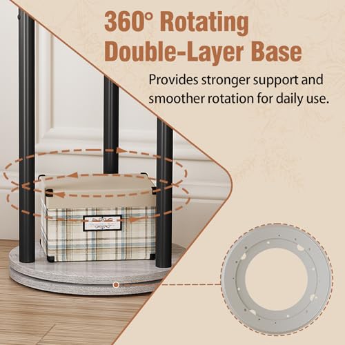 Rotating Coat Rack Stand with 9 Hooks and 4-Tier Storage Shelves, Grey