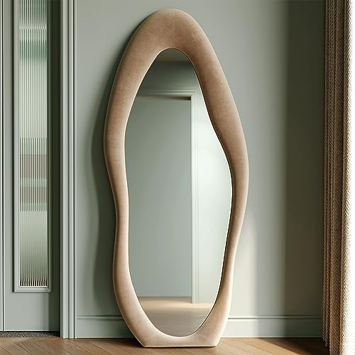 63" x 24" Irregular Wavy Full Length Mirror, Flannel-Wrapped Floor Mirror