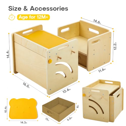 Montessori Log Toddler Table & Chair Set with Storage, Adjustable, Baby Furniture Gift