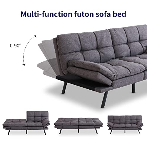 Convertible Linen Futon Sofa Bed, 71-Inch Memory Foam Couch for Small Spaces